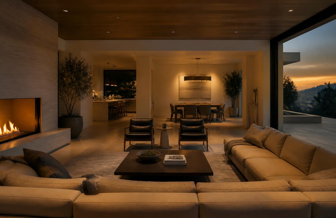 The same room presented as a cinematic, professionally lit film still
